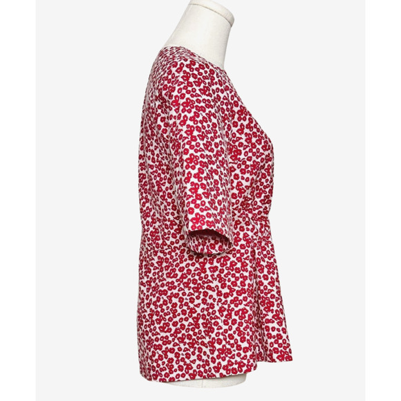 Purificacion Garcia Red White Ditsy Floral Peplum Back Zip Blouse Size 36 Size 6 - Picture 4 of 9